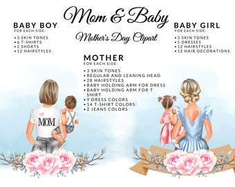 Mom and Baby Mothers Day Clipart DIY, Free Commercial Use