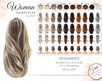 Woman Hairstyle Clipart: Wavy, Curly, Afro Hair (Digital Download)