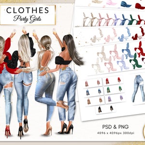 パーティーガールのクリップアート、ファッションイラスト DIY クリップアート用の洋服アドオン
