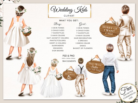 Wedding Kids Flower Girl Sign Carrier Fashion Illustration DIT Clipart Free  Commercial Use - Etsy Israel