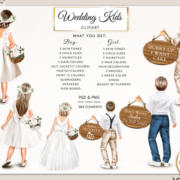 Wedding Kids Flower Girl Sign Carrier Fashion Illustration DIT Clipart Free Commercial Use