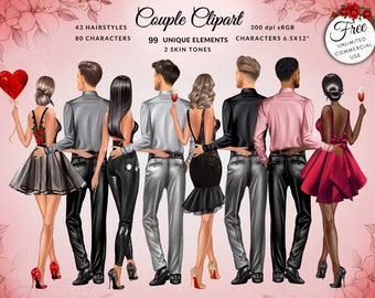 Fashion Illustration Valentines Love Couple Clipart, DIY, Free Commercial Use