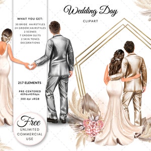 Bride and Groom Just Married Wedding Day DIY Clipart, Free Commercial Use