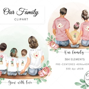 Our Family Clipart, Mothers Day, Fathers Day, Custom Family Portrait, Mom Dad Daughter Son Clipart, DIY Free Commercial Use