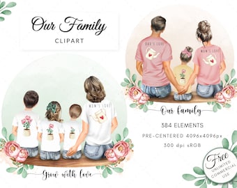 Our Family Clipart, Mothers Day, Fathers Day, Custom Family Portrait, Mom Dad Daughter Son Clipart, DIY Free Commercial Use