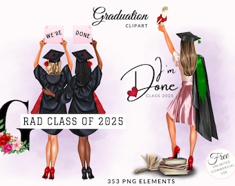 Graduation Girls Classmates Students Grad Class 2025 DIY Clipart, Free Commercial Use