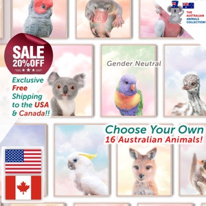 Australian animal wall art PRINTS, Australian Animals Poster, Kookaburra, Quokka, Platypus gifts, Kangaroo gifts, Wombat gifts, Bat nursery.