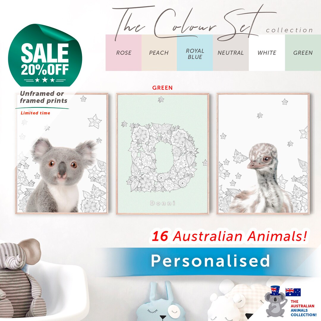 PERSONALISED Australian Animal Wall Art PRINT, Baby Koala Nursery ...