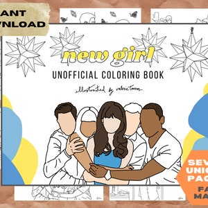 New Girl Coloring Pages - Unofficial - Printable TV Show Coloring Book - 7 unique sheets - PDF - Adult Coloring Book - Pop Culture Fan Art