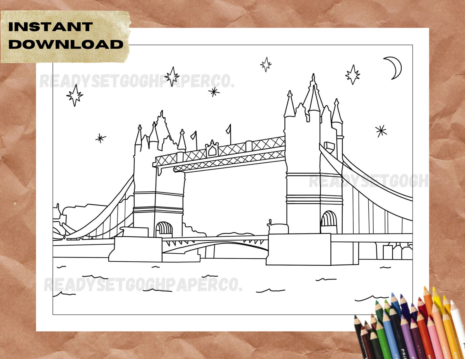 Tower Bridge London Coloring Page Printable Sheet England | Etsy