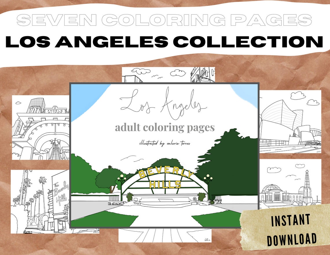 Los Angeles Printable Coloring Pages Illustrations PDF | Etsy