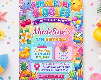 Editable Summer Pool Party Invitation, Kids Swimming Birthday Invite, Tropical Beach Splash Evite, Printable Digital Download