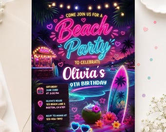 Editable Summer Beach Party Birthday Invitation, Tropical Luau Invite, Kids Sun And Sand Evite, Printable Digital Download