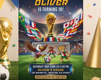 Editable World Cup 2026 Birthday Invitation, Soccer Football Party Invite, Kids Boy Sports Evite, Printable Digital Download