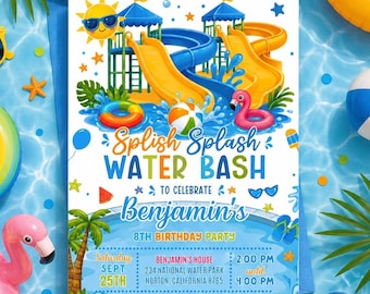 Editable Splish Splash Water Party Invitation, Summer Swimming Pool Birthday Invite, Kids Fun Evite, Printable, Summer Beach Party Invite