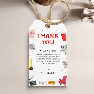 Editable Movie Birthday Thank You Tag: Cinema Favor (Digital Download)