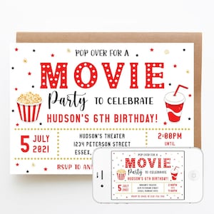 Movie Birthday Invitation Cinema Birthday Invitation Pop on over Birthday Invitation Movie Ticket Invitation Text Message Invitation image 3