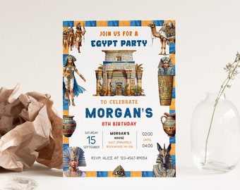 Egypt Birthday Invitation, Ancient Egypt Birthday Invitation, Egypt Thank You Tag, Pyramid Birthday Invitation Antique Tribal Invitation