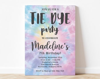 Tie Dye Birthday Invitation Template Tie Dye Birthday Themed Rainbow Tie Dye Party Birthday Invitation Tie Dye Birthday Thank You Tag