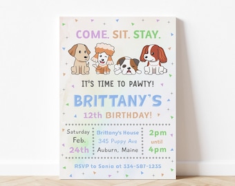 Dog Birthday Invitation Template Puppy Invitation Cute Dog Pawty Invitation Animal Birthday Invitation Dog Thank Tag Puppy Cake Topper