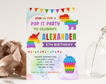 Editable Pop It Birthday Invitation Toys Birthday Invitation Rainbow Pop it Birthday Invitation Fidget Toys Invitation Pop it Invitation