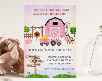 Farm Birthday Invitation Template Tractor Invitation Animal Farm Invitation Barnyard Invitation Farm Thank You Tag Farm Barnyard Cake Topper