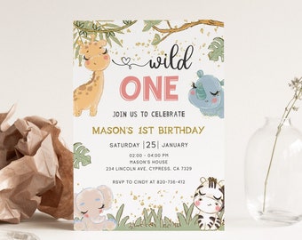 Animal Birthday Invitation Wild One Birthday Invite Cute Animal Birthday Invite Safari Thank You Tag Wild Animal First Birthday Invitation
