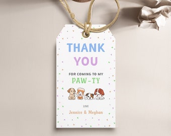 Dog Birthday Thank You Tag Puppy Birthday Favor Tag Colorful Birthday Thank You Tags Dog Thank You Gift Tag Siblings Thank you Tag 2x3.5