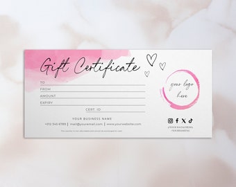 Pink Blush Gift Certificate Template Printable Gift Certificate Peach Gift Card Certificate Rosegold Gift Certificate Pink Pastel Gift Card