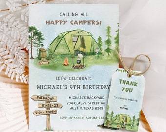 Camping Birthday Invitation Template: Adventure Forest Design (Digital Download)