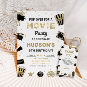 Gold Movie Birthday Invitation: Cinema Party Ticket (Digital Download)