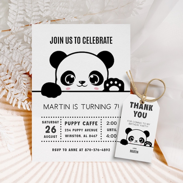 Cute Panda Birthday Invitation Panda Theme Party Panda Birthday Invite Animal Birthday Invitation Panda Thank You Tags INSTANT DOWNLOAD