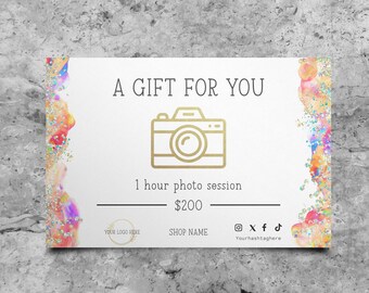 Colorful Gift Certificate Template Gold Glitter Gift Voucher Elegant Gift Card Template Photography Gift Certificate Gold Watercolor Voucher