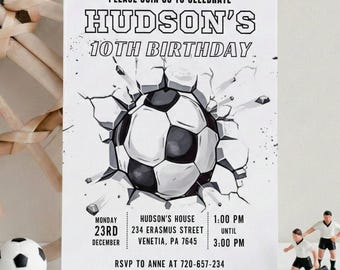 Invitación de cumpleaños de fútbol editable / Invitación para fiesta de fútbol / Plantilla de Canva para cumpleaños deportivos infantiles / Descarga digital imprimible