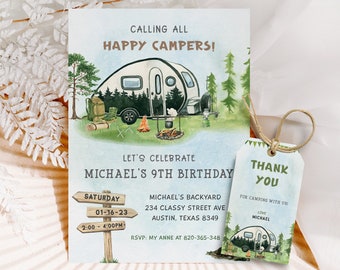 Camper Birthday Invitation Template Adventure Forest Camp Birthday Invite Camping Birthday Invitation Backyard Bonfire Party Phone Invite