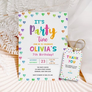Convite de aniversário de amor colorido coração arco-íris Convite de aniversário de amor convite de arco-íris Convite colorido arco-íris coração etiqueta de lembrança