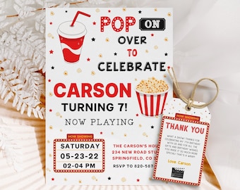 Editable Movie Birthday Invitation Cinema Birthday Invitation Pop on over Birthday Invitation Movie Ticket Invitation Drive-in Movie Party