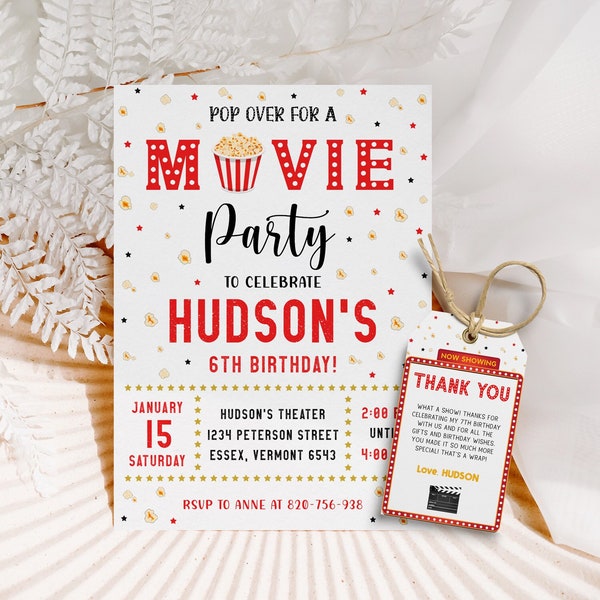 Movie Birthday Invitation Cinema Birthday Invitation Pop on over Birthday Invitation Movie Ticket Invitation Pop Corn Movie Invitation