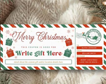 Plantilla editable de certificado de regalo de Navidad, certificado de regalo personalizado, vale de regalo digital, cupón de regalo digital, plantilla de Canva