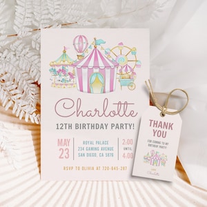 Carnival Birthday Invitation Carnival Ticket Birthday Invite Circus Invitation EDITABLE Birthday Carnival Party Birthday Thank You Tag