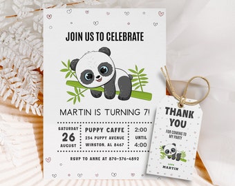 Panda Birthday Invitation Panda Birthday Party Panda Birthday Invite Panda Bamboo Birthday Invitation Panda Thank You Tags Panda Cake Topper