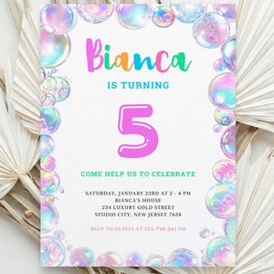 Bubble Soap Birthday Invitation Template | Editable Fun Bubble Party Invite for Kids | Colorful Soap Bubble Theme Birthday Party Invitation