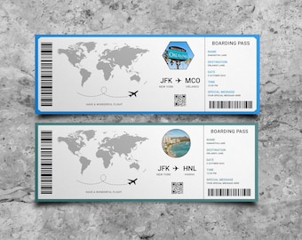 Holiday Surprise Reveal Ticket Template Boarding Pass Surprise Ticket Vacation Surprise Ticket Template Editable Summer Trip Gift Ticket