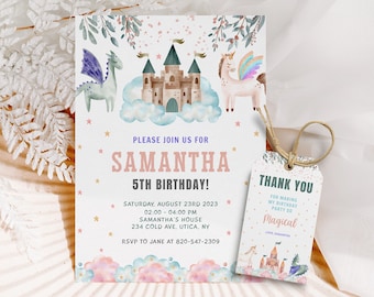 Fairy Tale Birthday Invitation: Dragon, Castle, Princess (Digital Download)