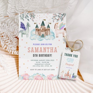 Fairy Tale Birthday Invitation: Dragon, Castle, Princess (Digital Download)