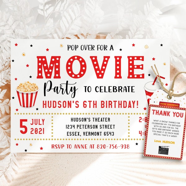 Movie Birthday Invitation Cinema Birthday Invitation Pop on over Birthday Invitation Movie Ticket Invitation Text Message Invitation