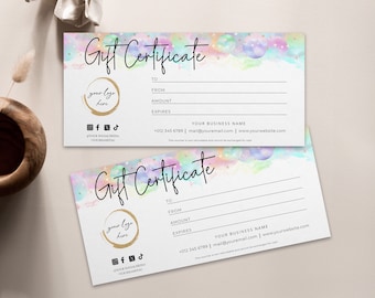 Rainbow Gift Certificate Template, Modern Printable Gift Voucher, Bubble Gift Card Certificate Template, Colorful Gift Certificate Template