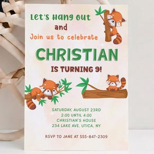 Editable Red Panda Birthday Invitation Cute Red Panda Birthday Theme Red Panda Birthday Invite Animal Birthday Invitation Panda Party Invite