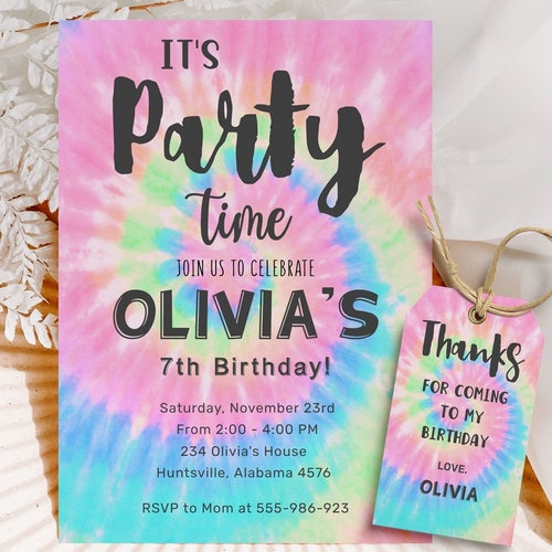 Tie Dye Birthday Invitation Instant Party Printable Rainbow - Etsy