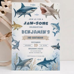 Editable Shark Birthday Invitation: Under The Sea Party (Digital Download)
